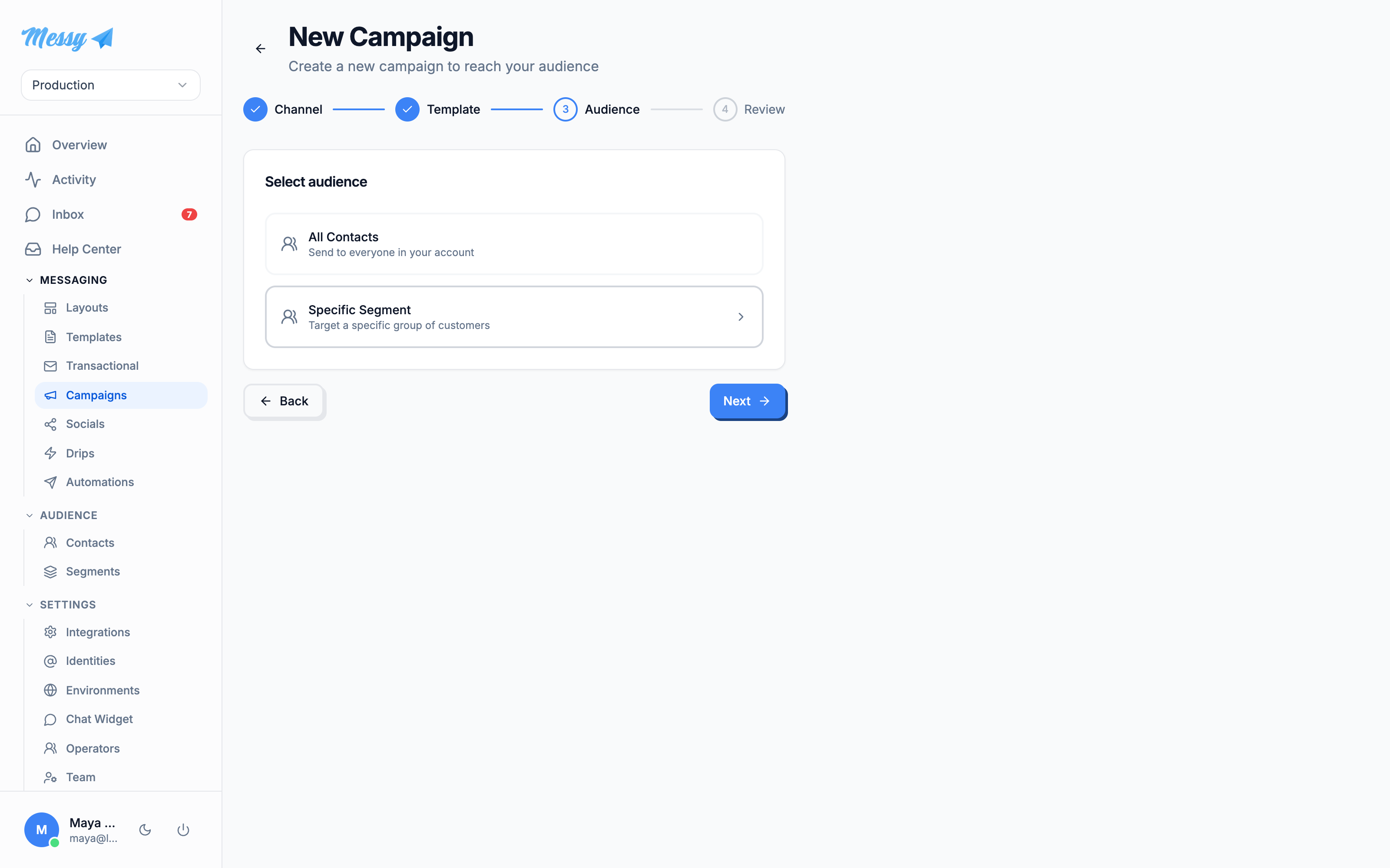 The audience step: all contacts or a specific segment