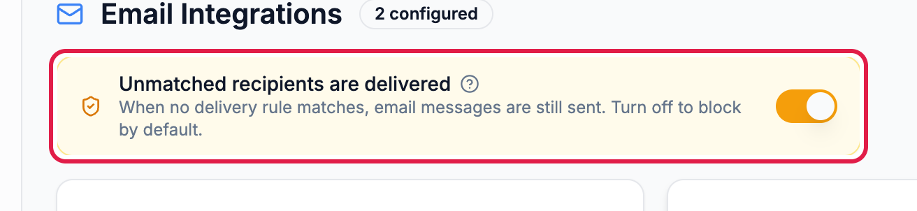 The default permission banner showing unmatched recipients are delivered, with its toggle