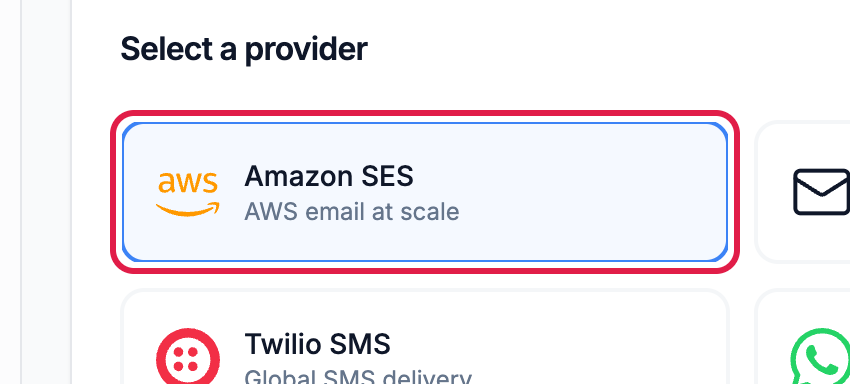 The provider grid with Amazon SES selected