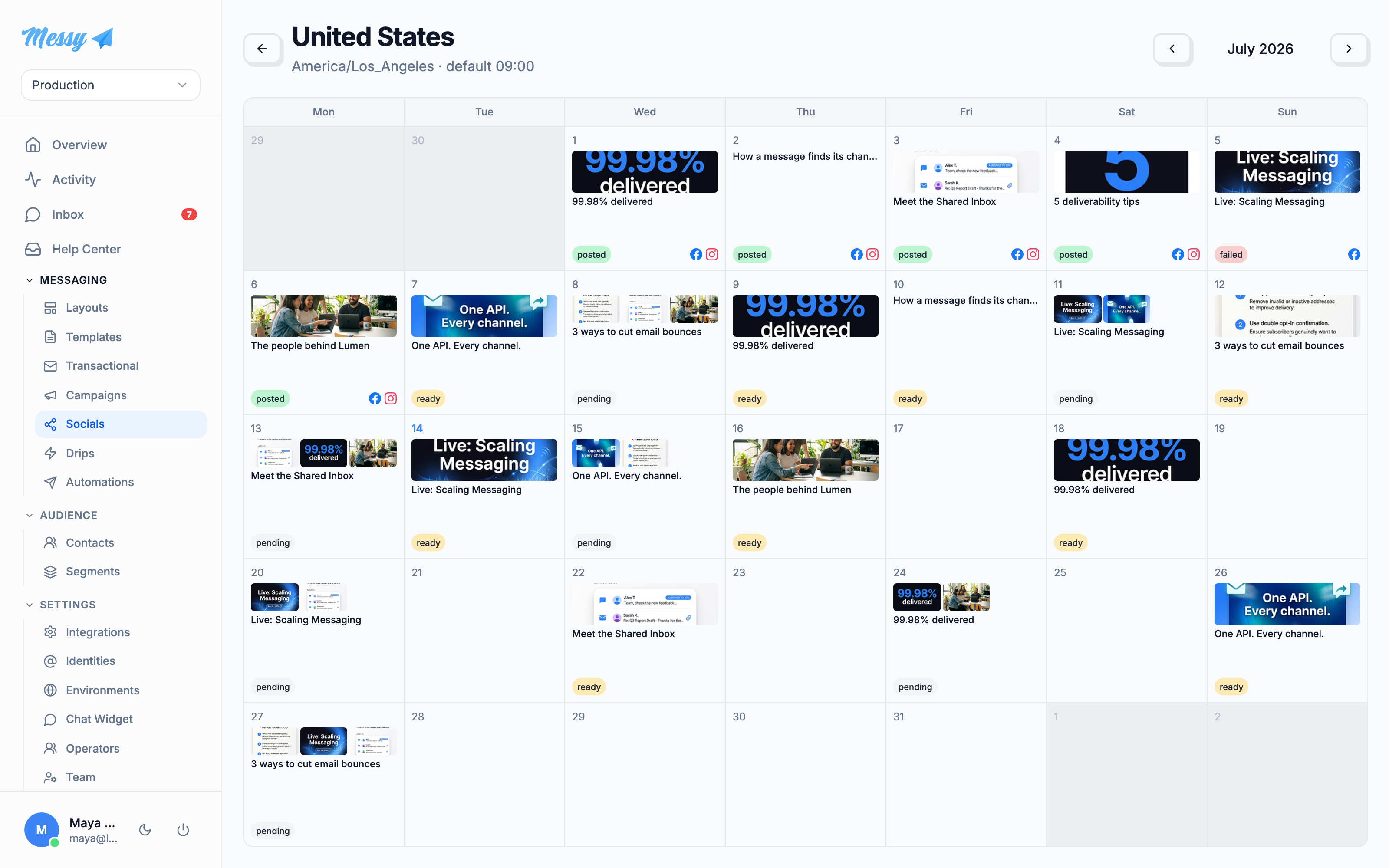 A region's monthly content calendar